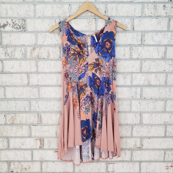 Free People Back Yard Party Printed Floral Tunic Mini Dress - Picture 2 of 7